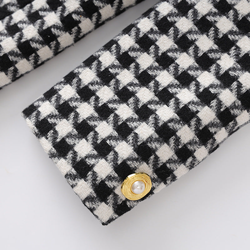 Novia Black Double-Breasted Houndstooth Wool-Blend Tweed Blazer