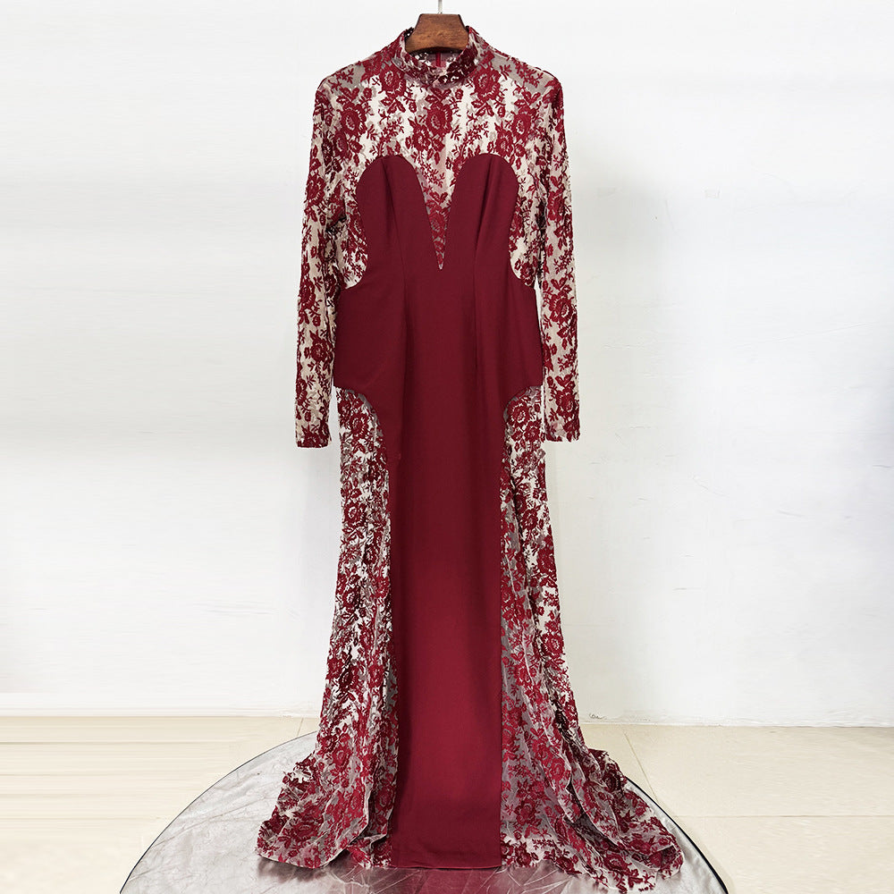 Flowering Girl Women trista Mesh embroidery patchwork maxi dress - red
