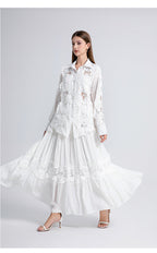 alexandra Splicing Flapped Lace hollow Midi Dress in white