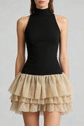 Flowering Girl Women Cynthia Black Ruched Trim Sleeveless Puffy Mini Dress