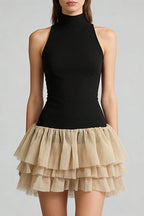 Flowering Girl Women Cynthia Black Ruched Trim Sleeveless Puffy Mini Dress