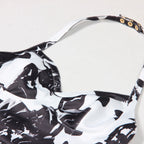 Flowering Girl Women Tabitha Two-Tone Floral-Print Leather Mini Dress