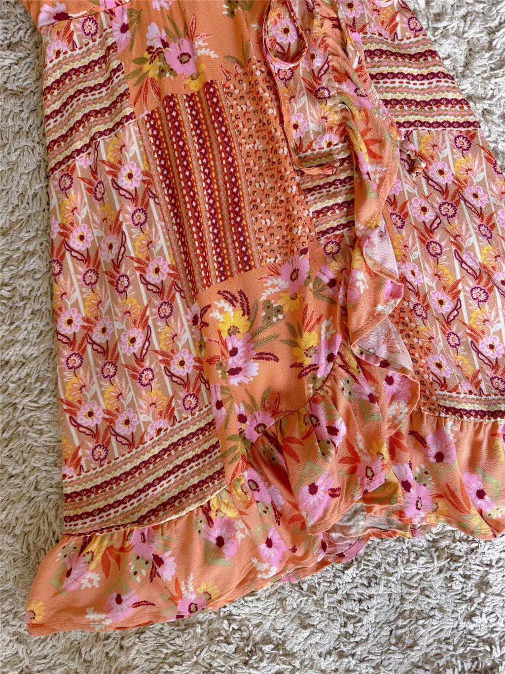 floral ruffle side tie V-neck slip dress