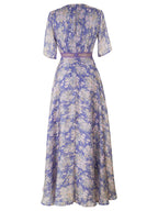 Purple Floral Printed V-Neck Maxi Dress