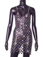 Flowering Girl Women Rhinestone Hollow Body Chain Dress
