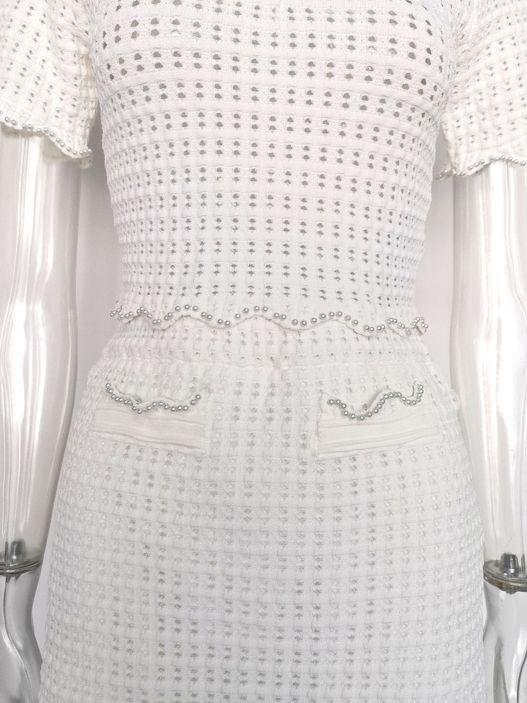 angela ruffle trim Pearl beaded knit sweater