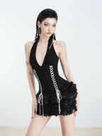 trista Lace Up Halter Neck Ruffle Mini Dress