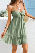 Flowering Girl Women green backless halter high-waisted mini dress
