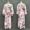 Flowering Girl Women off-shoulder Print lantern sleeve maxi dress