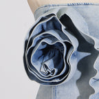 Flowering Girl Women Alison Blue Ruffled Trim Strapless Denim Mini Dress