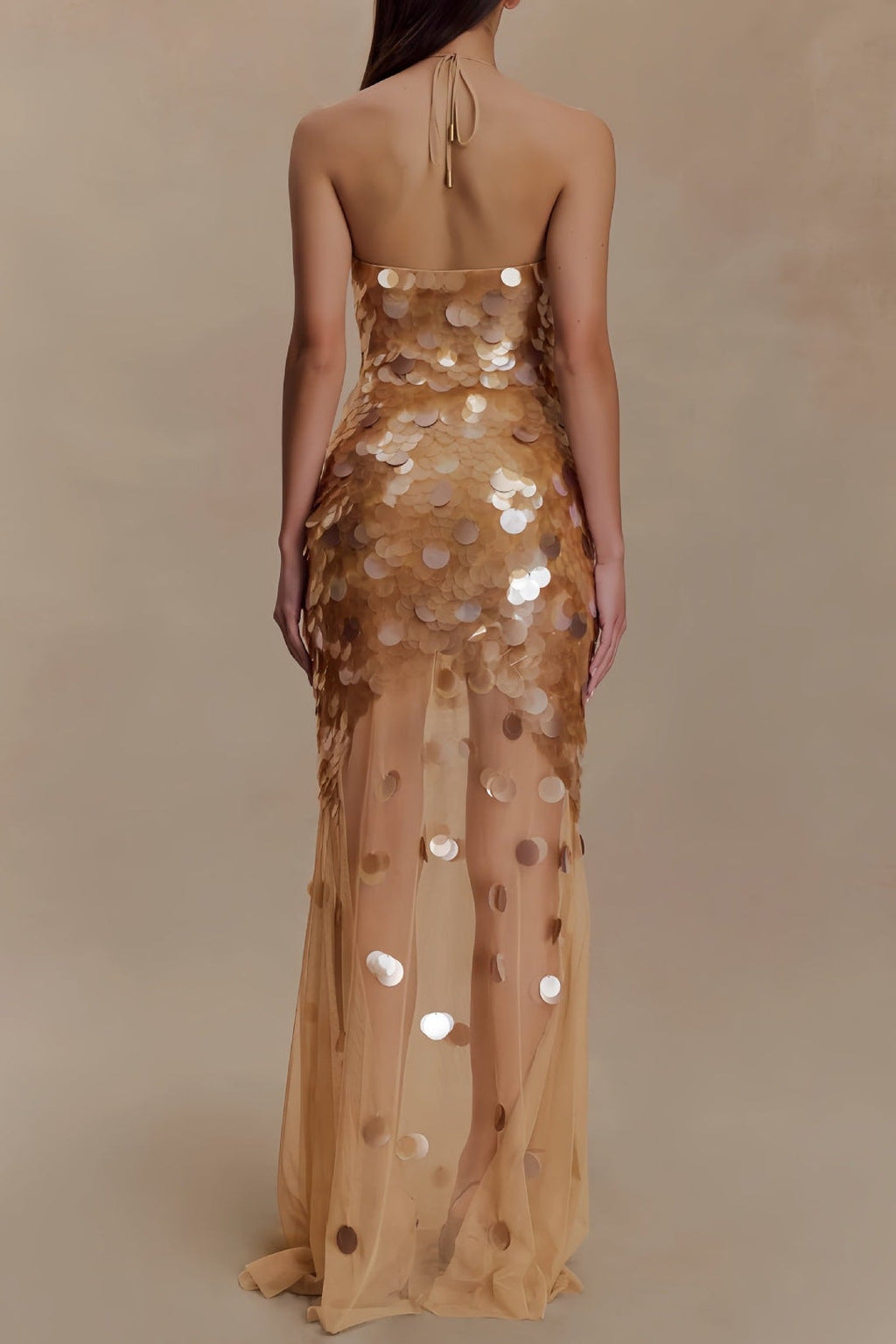 Alva Sequin Embellished Backless Maxi Dress - Gold