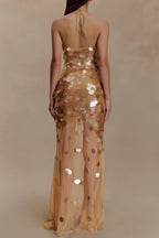 Alva Sequin Embellished Backless Maxi Dress - Gold