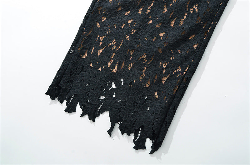 Flowering Girl Women hermosa Bow Strap Embroidered Lace Maxi Dress in black