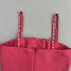 virginia Bowknot Crystal Grid Bandage Mini Dress in rose red