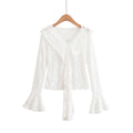 Lace Hollow Flared Sleeve Top