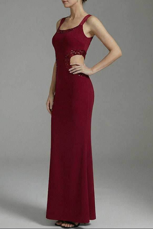 Cornelia Beaded Cutout Crepe Maxi Dress - Burgundy