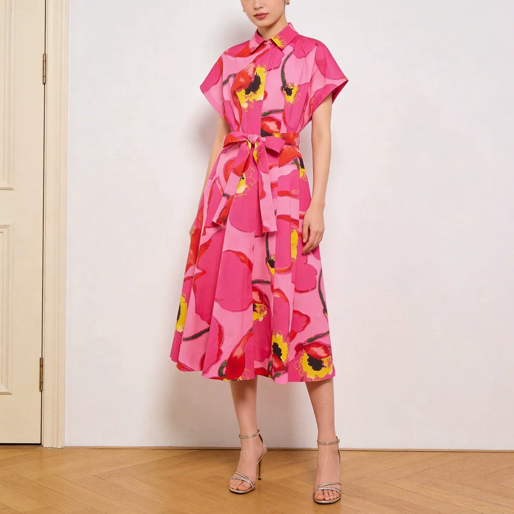 Satin Pink Single-Breasted Midi Dress