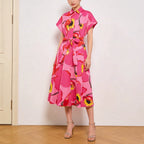 Satin Pink Single-Breasted Midi Dress