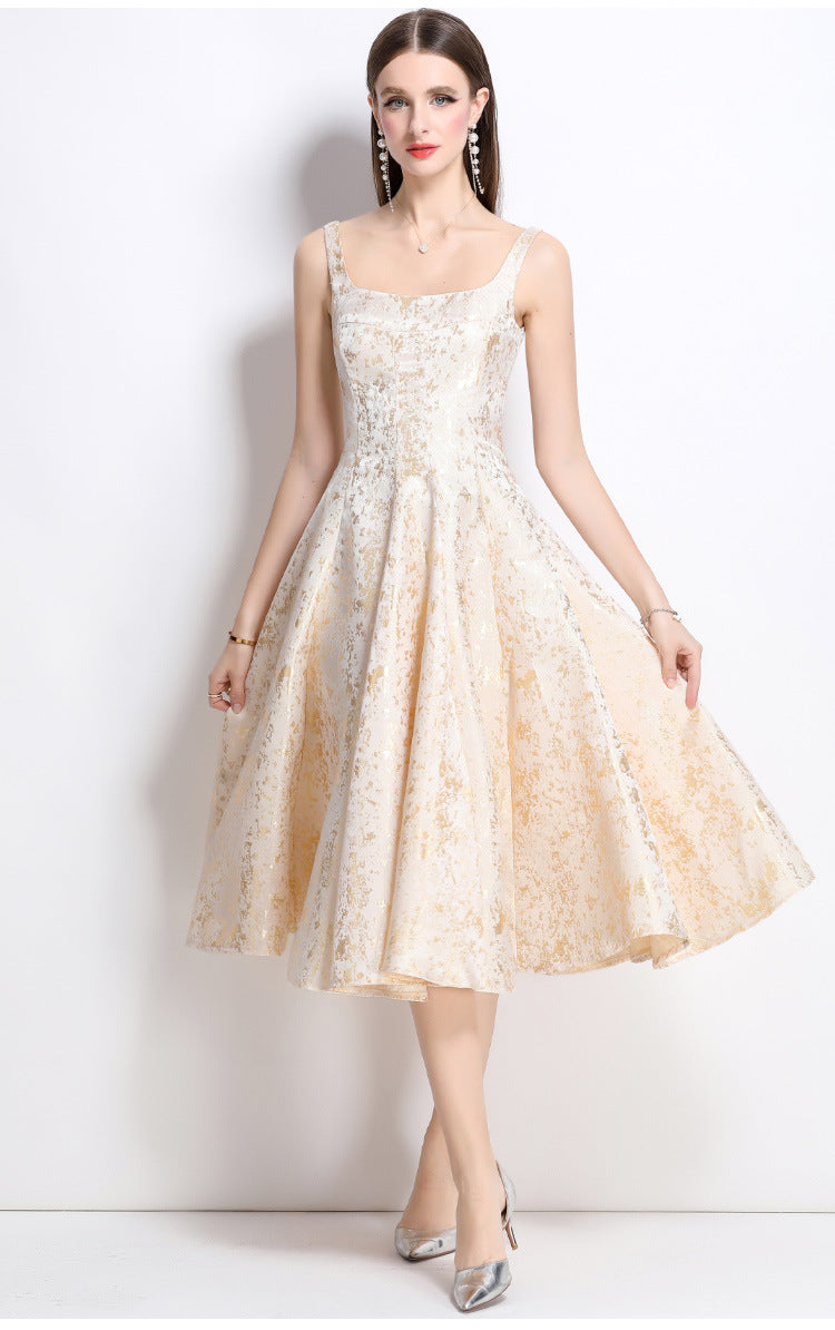 Flowering Girl Women vanessa A-line Jacquard midi dress - apricot