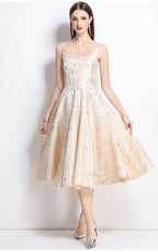 Flowering Girl Women vanessa A-line Jacquard midi dress - apricot