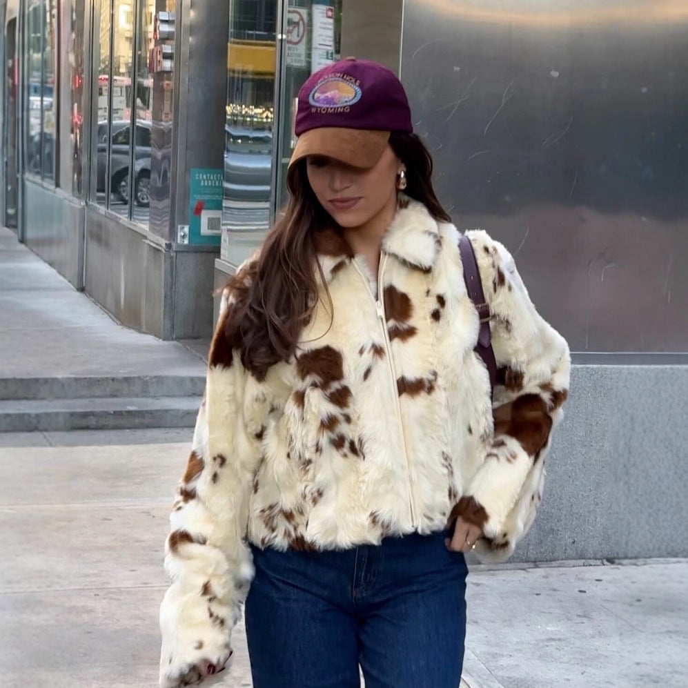 Flowering Girl Women leopard print fur coat