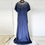 Flowering Girl Women backless satin bead diamond maxi dress