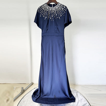 backless satin bead diamond maxi dress