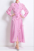 sally Lapel embroidered appliqué midi dress in pink