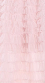 Pink Princess layer ruffle midi floral Embroidery strapless Dress