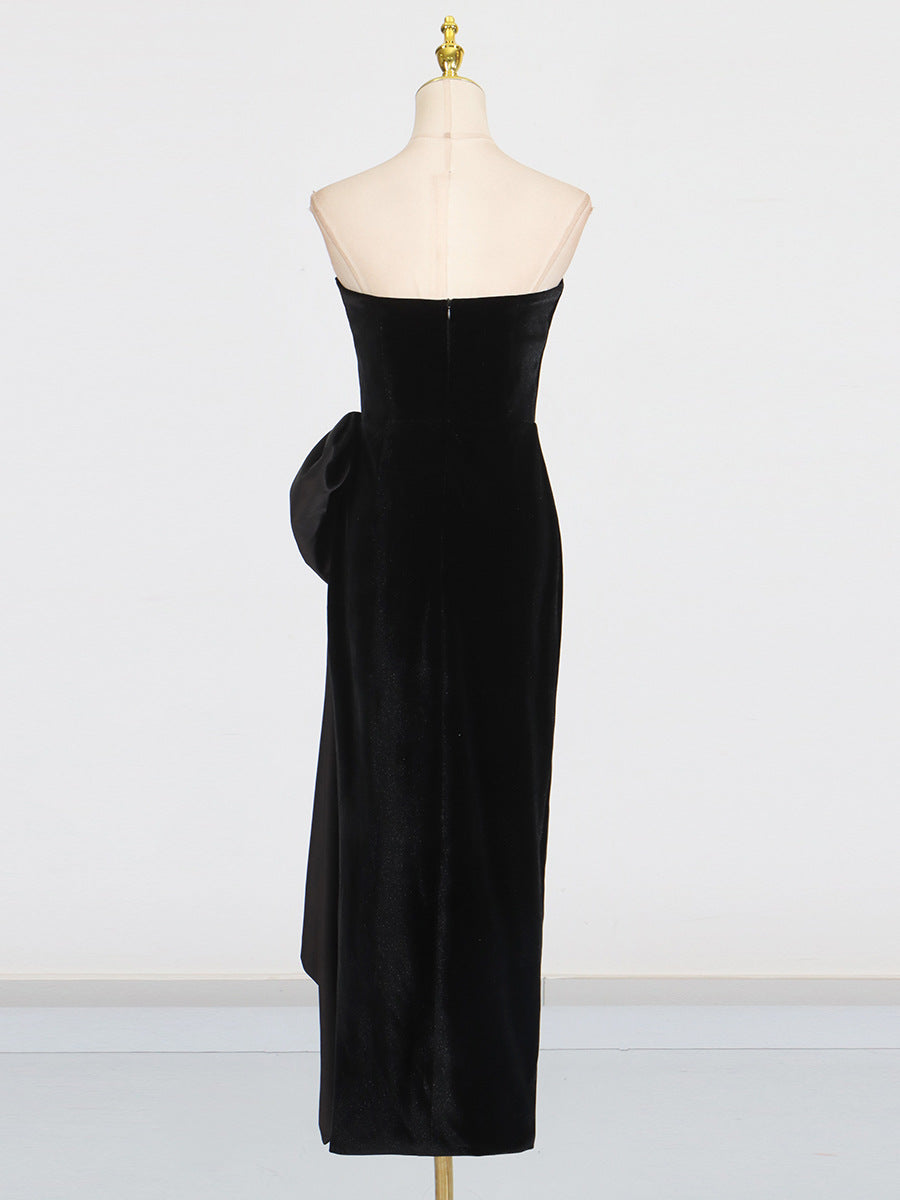 bow Irregular Asymmetric Sleeveless midi Dress in black