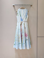 multicolor floral print sleeveless vacation midi dress