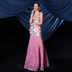 Flowering Girl Women floral sequin split maxi dress in pink