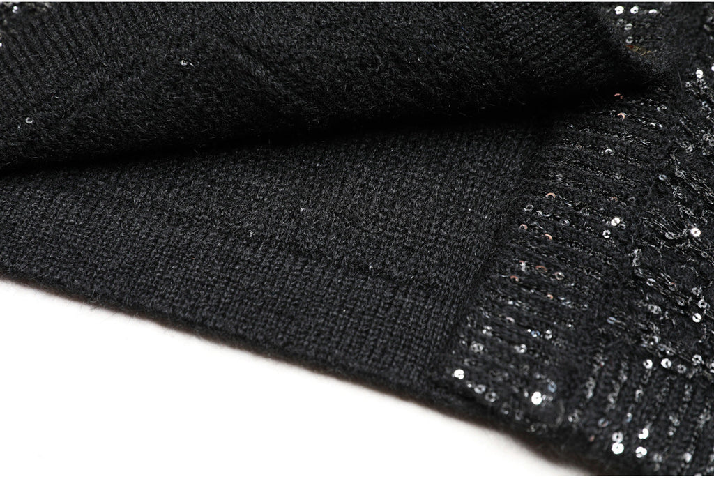 Flowering Girl Women sequin knit v-neck cardigan in black