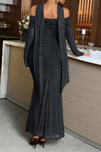 Flowering Girl Women black bandeau long sleeve hip maxi dress