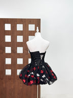 Roxya Floral Strapless Corset Mini Dress - Black