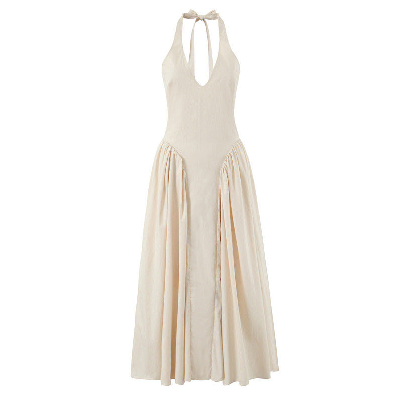Flowering Girl Women Halter Deep V Flared Maxi Dress