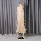 quintina Off Shoulder Pleated Maxi Dress in apricot