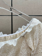 Flowering Girl Women Off Shoulder Sheer Lace Cutout Crop Top