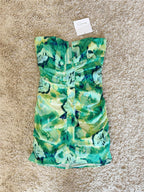 tie-dye gradient U-neck pleated wrap body bandeau dress
