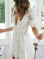 Flowering Girl Women white cut-out lace-up backless dress