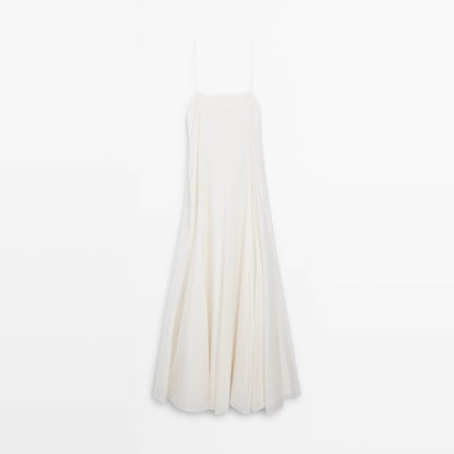 white off-shoulder drape long slip dress