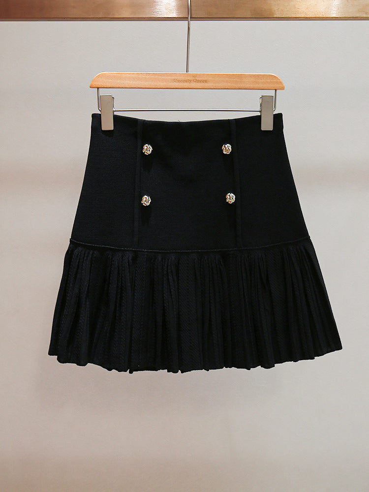 marcia black Double Breasted Ruffle Mini Skirt