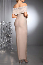 Flowering Girl Women Belen Pearl Beaded Strapless Maxi Bandage Dress In Apricot
