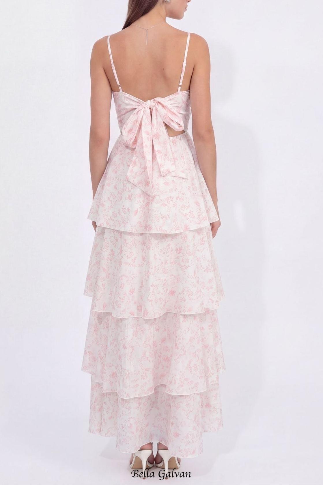 eileen floral print layer strappy maxi dress - pink