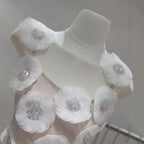 Flowering Girl Women lola Rhinestone 3D Flowers mini dress - white