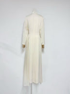 Crystal Flower Long-Sleeve Lace Pleated Maxi Dress In Apricot