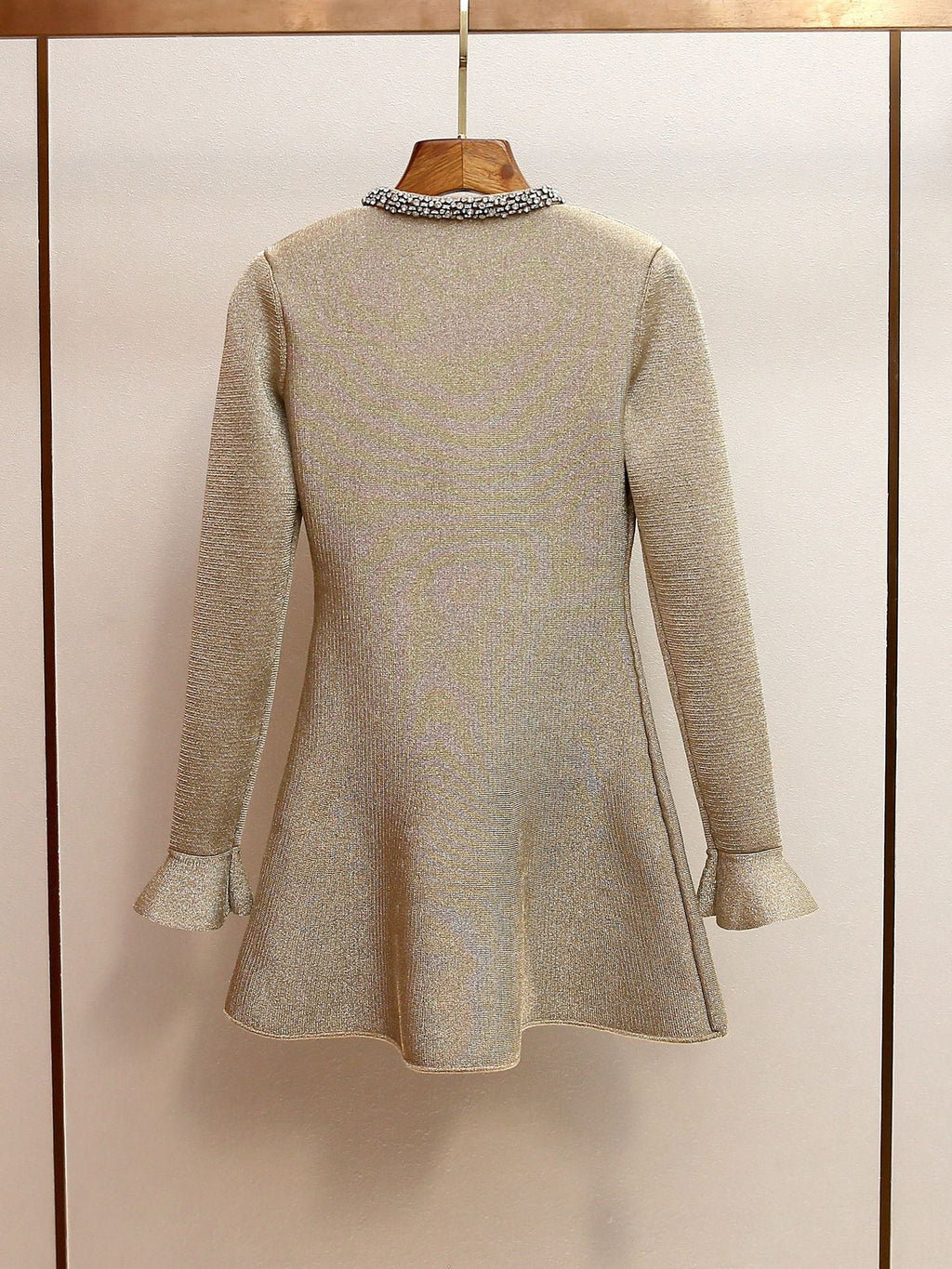Phoenix Gold Crystal Trim Knit Mini Dress
