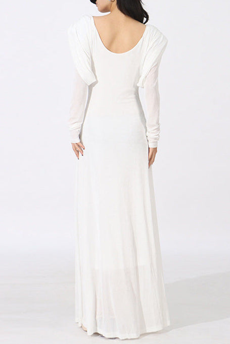 Flowering Girl Women Beryl Pleated Knitted Fabric Maxi Dress In White