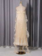 quintina Off Shoulder Pleated Maxi Dress in apricot
