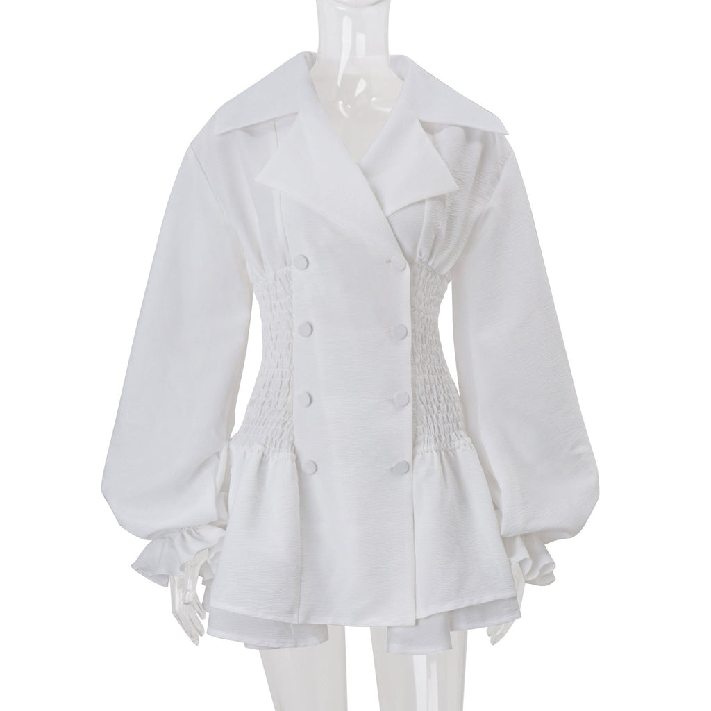 Flowering Girl Women Zenobia Large Lapel Button Puff Sleeve Tutu Mini Dress In White